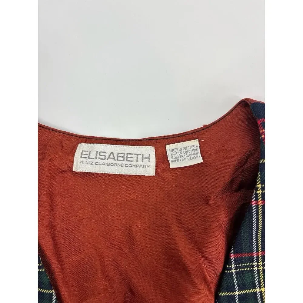 Vintage Liz Claiborne Wool Plaid Vest 1990s Size 1 Preppy Green Orange Red Blue